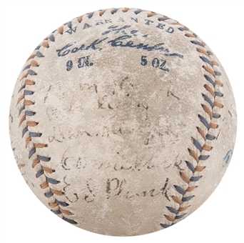 Extremely Rare 1913 World Series Champion Philadelphia Athletics Team Signed OAL Johnson Baseball with 22 Signatures With  Plank, Collins & Mack- One of the Earliest Known Signed Team Baseballs (JSA)